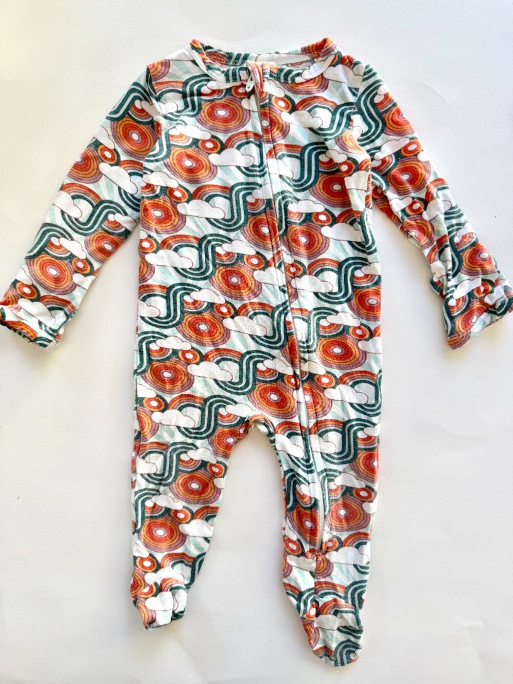 Kate Quinn Retro Rainbow Cloud Zip Footie 3-6M